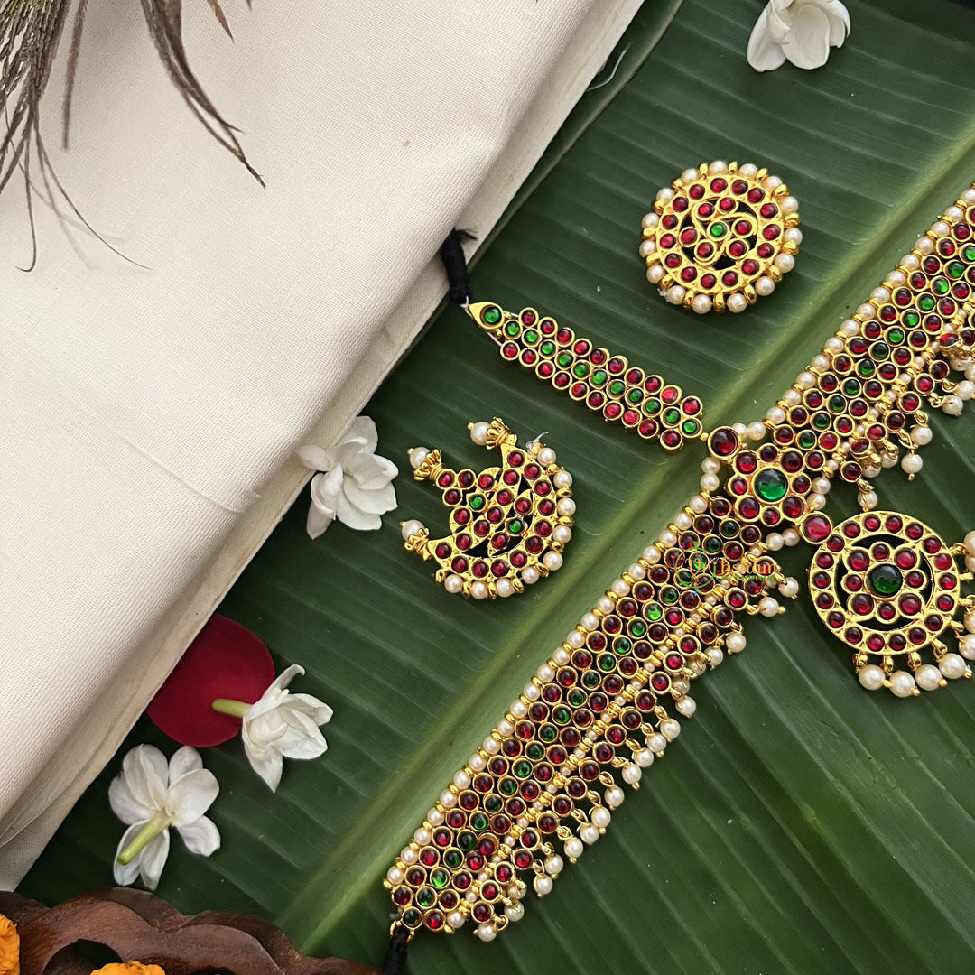 Vriksham Traditional Kemp Double Layer Tikka With Chandran Suriyan-Red Green-Pearl-G19651