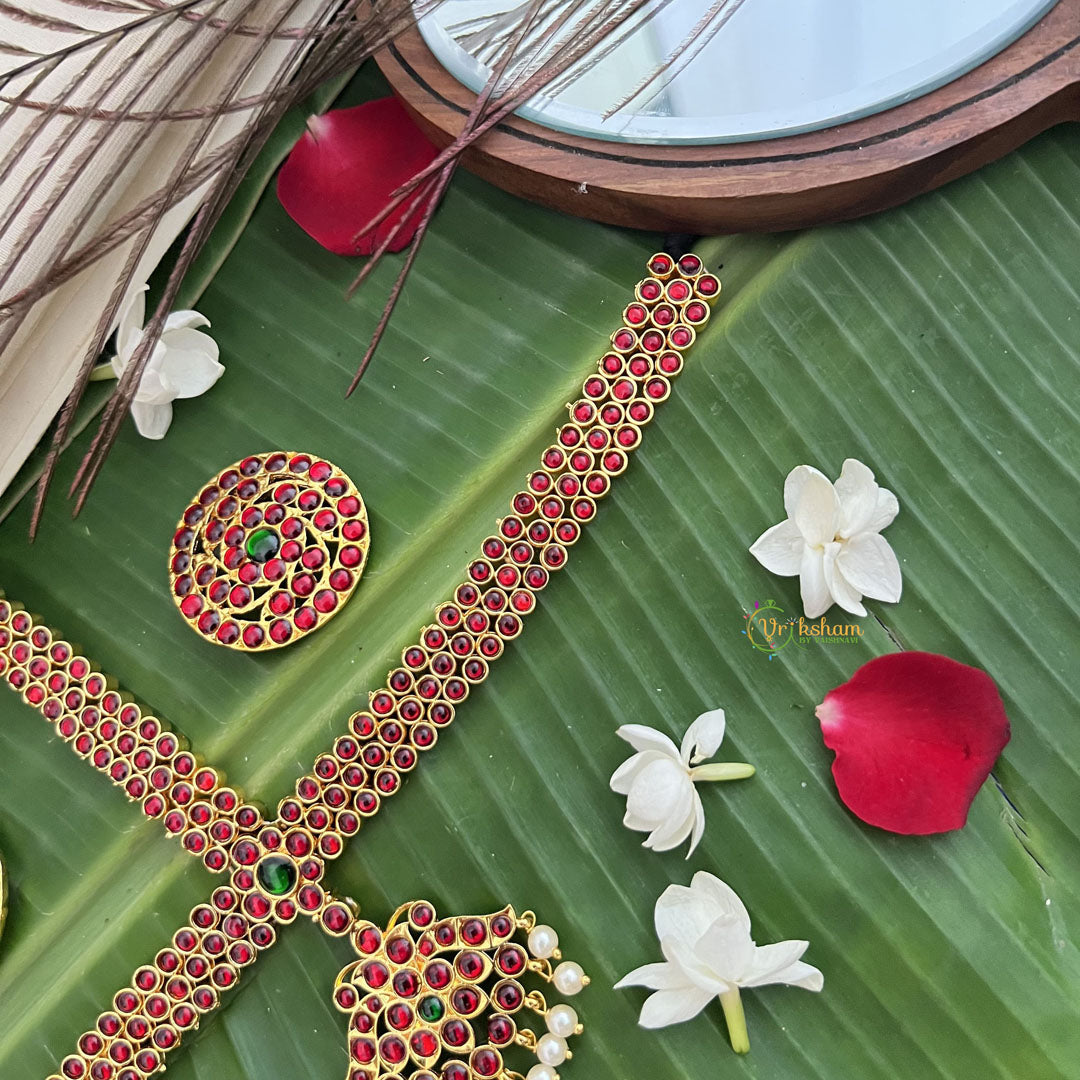 Vriksham Traditional Kemp Gold Plated Tikka With Chandran Suriyan-Red Green-Prearl-G19646