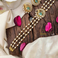 Vriksham Gold look alike Pearl High Neck Choker-Peacock -Pastel Green-Left Side-G21792