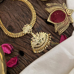Vriksham Traditional White Red & Green Stone Impon Attigai Neckpiece-G18855