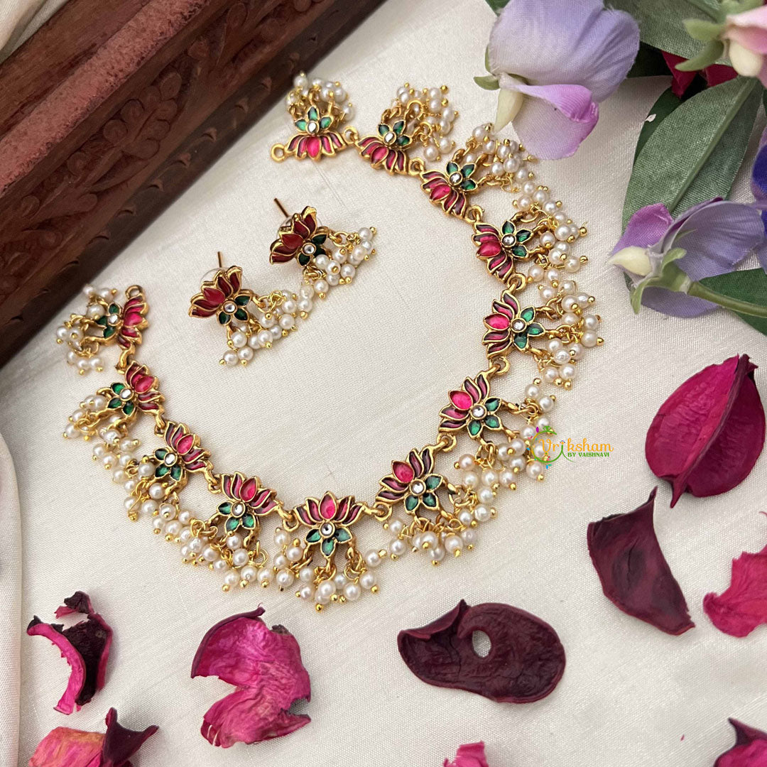Vriksham Elegant Lotus With Pearl Short Neckpiece-G20425