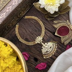 Vriksham Traditional Peacock Impon Neckpiece-Stone Bead-G18876