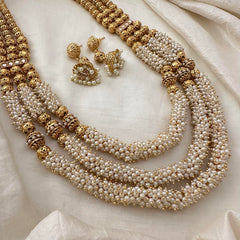 Royal Cluster Pearl 3 Layer Malai with Golden Beaded-G13382