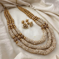 Royal Cluster Pearl 3 Layer Malai with Golden Beaded-G13382