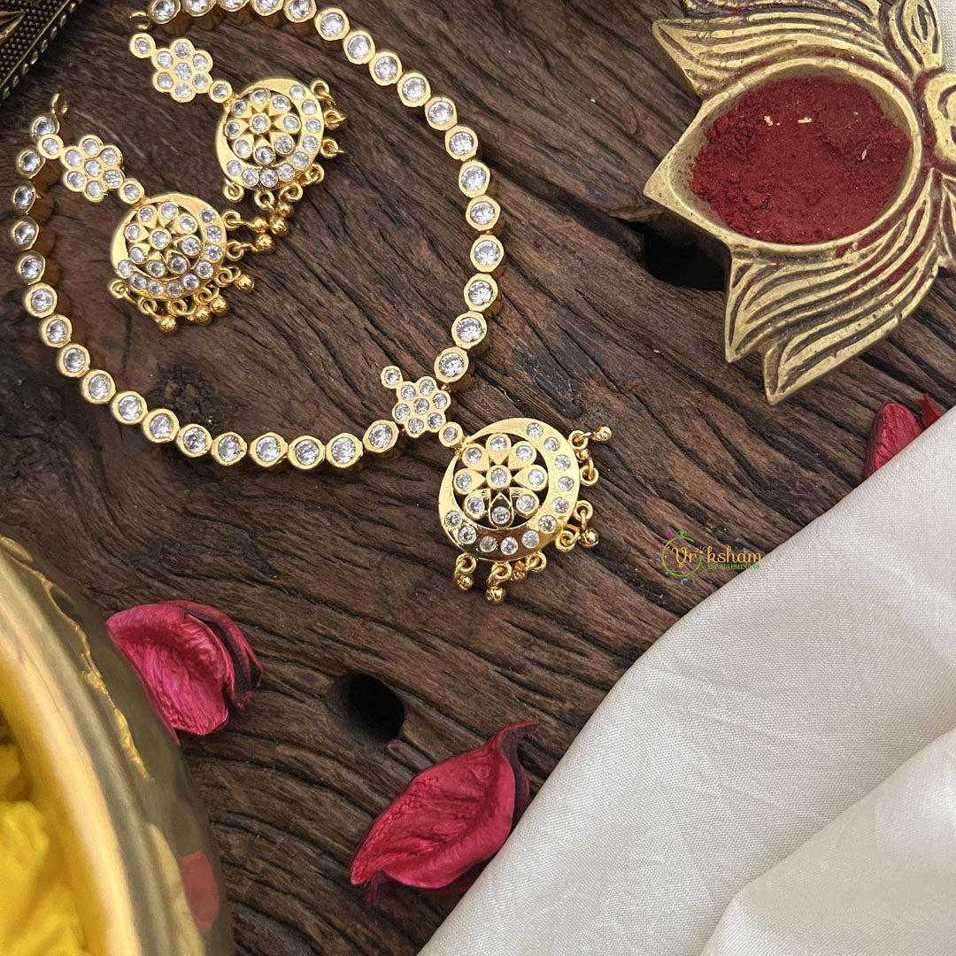 Vriksham White Stone Impon Panchaloha Neckpiece-Gold Bead-G18864