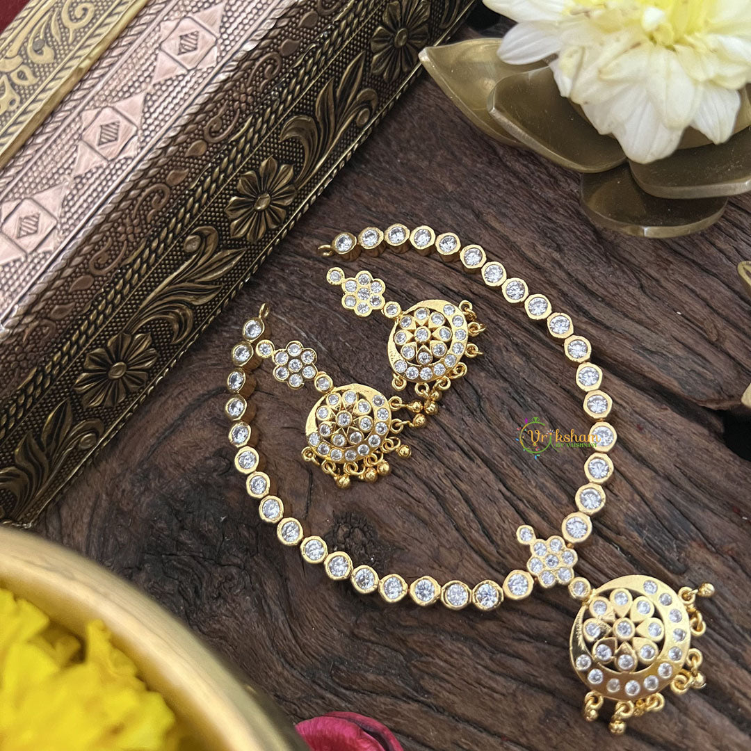 Vriksham White Stone Impon Panchaloha Neckpiece-Gold Bead-G18864