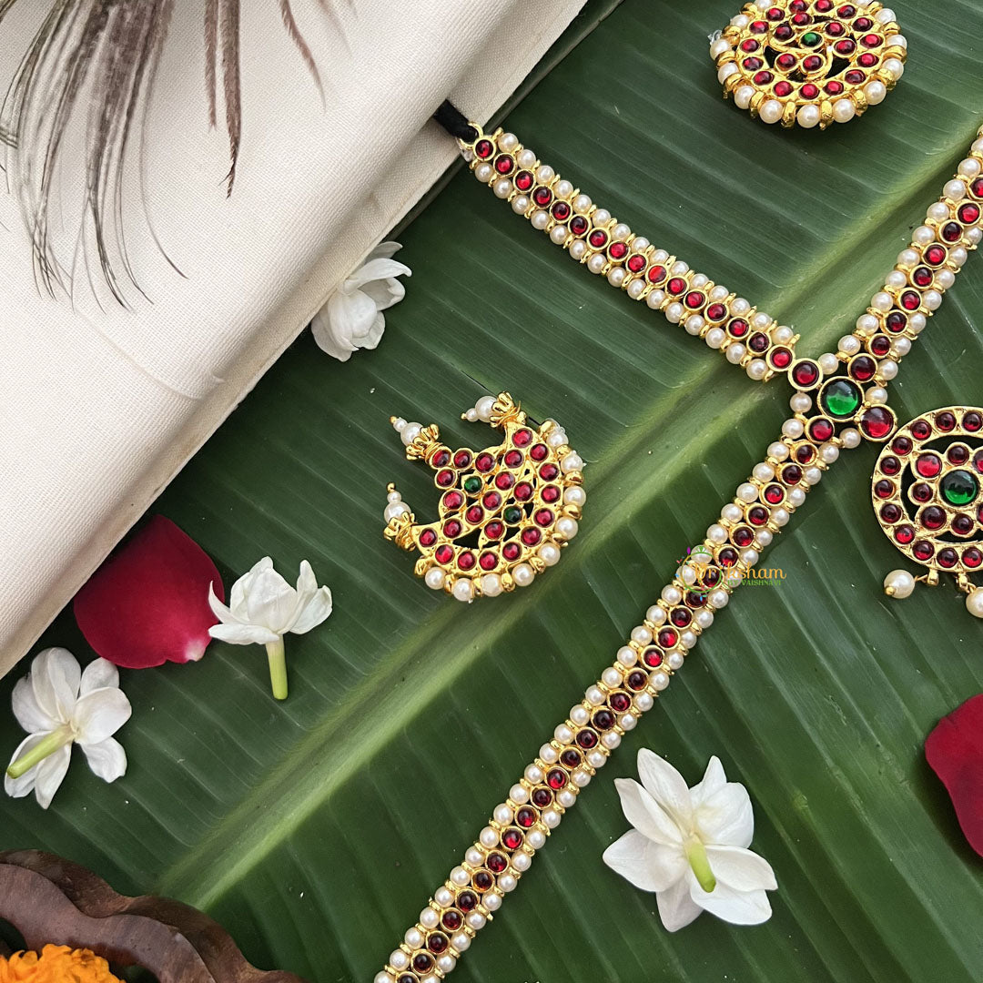 Vriksham Traditional Kemp Gold Plated Ruby Round Tikka With Chandran Suriyan-Prearl-G19644