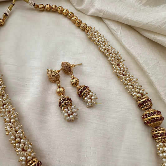 Gold Look Alike Golden Beaded Malai-Cluster Pearl-G13381