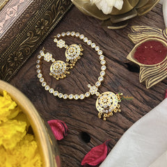 Vriksham White Stone Impon Panchaloha Neckpiece-Gold Bead-G18864