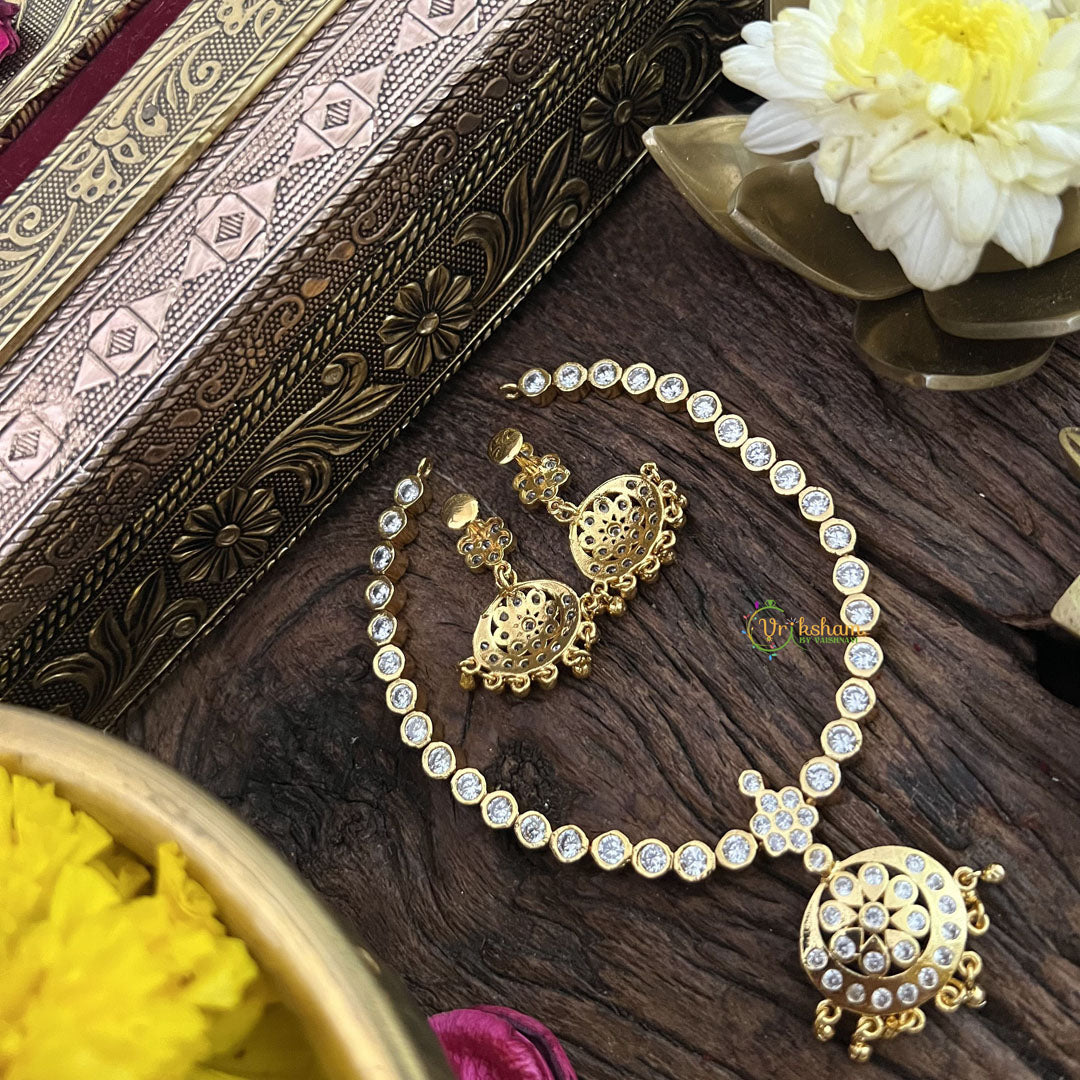 Vriksham White Stone Impon Panchaloha Neckpiece-Gold Bead-G18864