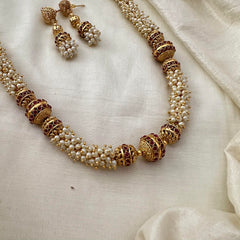 Gold Look Alike Golden Beaded Malai-Cluster Pearl-G13381