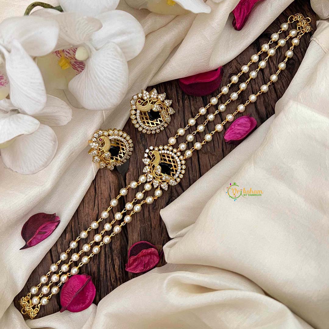 Gold look alike Pearl High Neck Choker-Peacock -Blue White-G6019