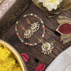 Vriksham Multi Color Stone Impon Panchaloha Neckpiece-Gold Bead-G18868