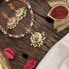 Vriksham Multi Color Stone Impon Panchaloha Neckpiece-Gold Bead-G18868