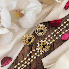 Gold look alike Pearl High Neck Choker-Peacock -Blue White-G6019