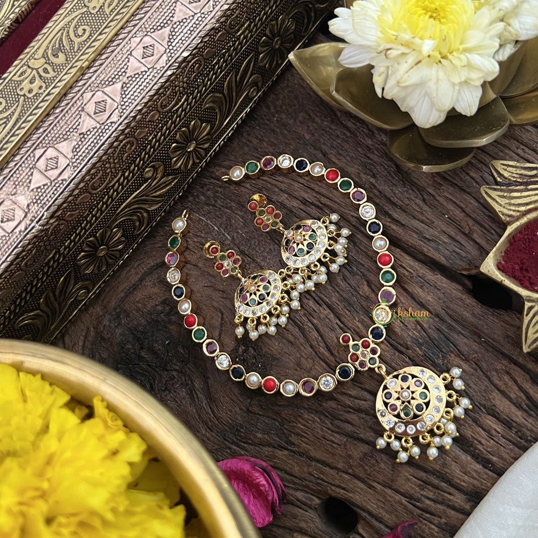 Vriksham Multi Color Stone Impon Panchaloha Neckpiece-Gold Bead-G18868