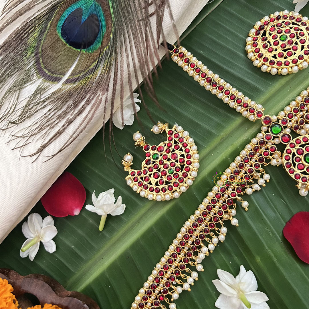 Vriksham Traditional Kemp Tikka With Chandran Suriyan-Red White-Pearl-G19653