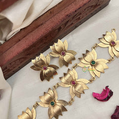Vriksham Designer Golden Lotus With Red & Green Stone Choker Neckpiece-G20428
