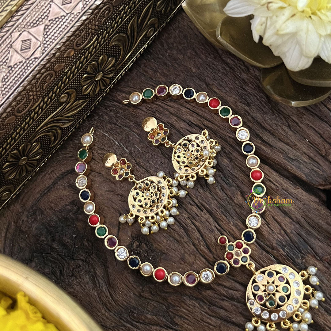 Vriksham Multi Color Stone Impon Panchaloha Neckpiece-Gold Bead-G18868