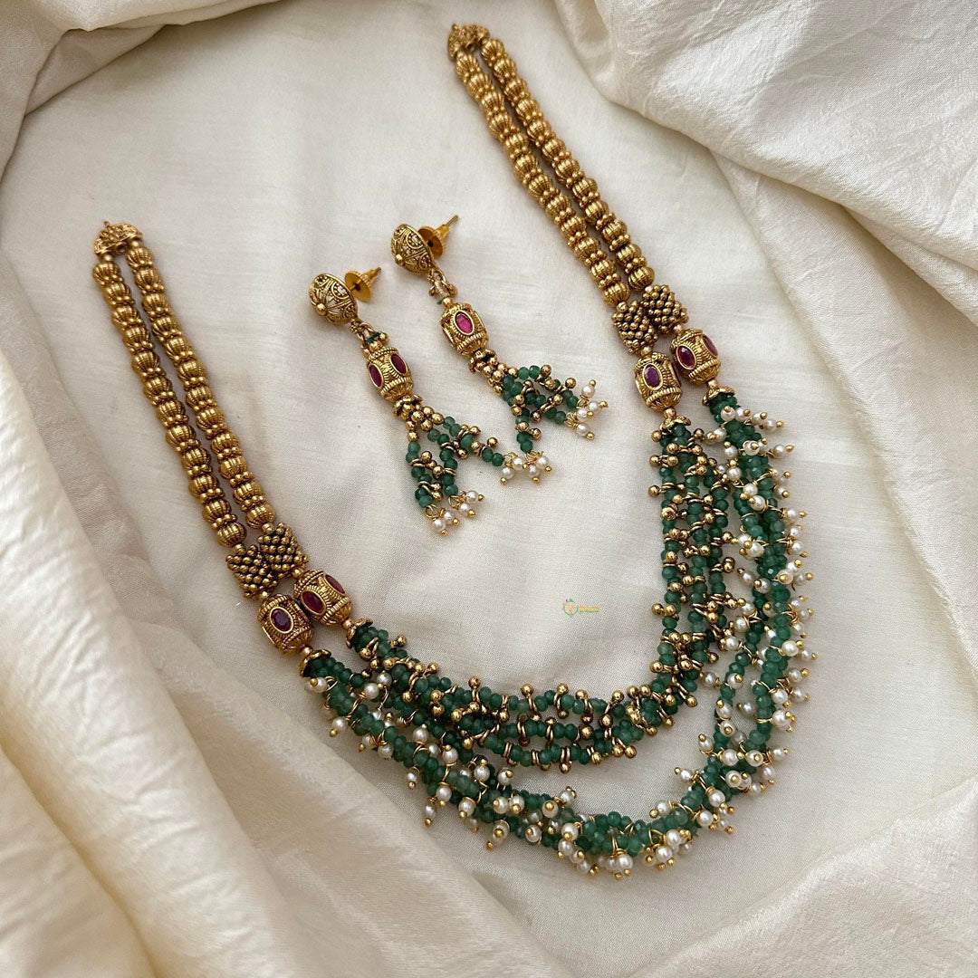 Stylish Beaded Layered Malai-Green Bead-Pearl-G13373