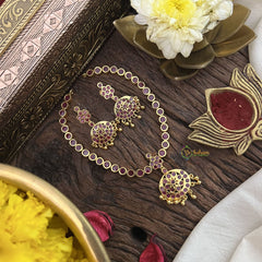 Vriksham Red Stone Impon Panchaloha Neckpiece-Gold Bead-G18865