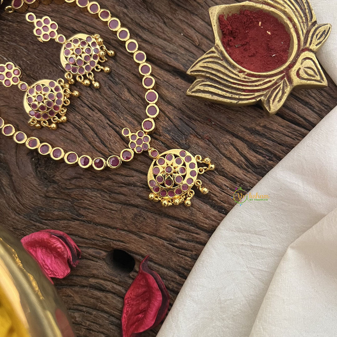 Vriksham Red Stone Impon Panchaloha Neckpiece-Gold Bead-G18865