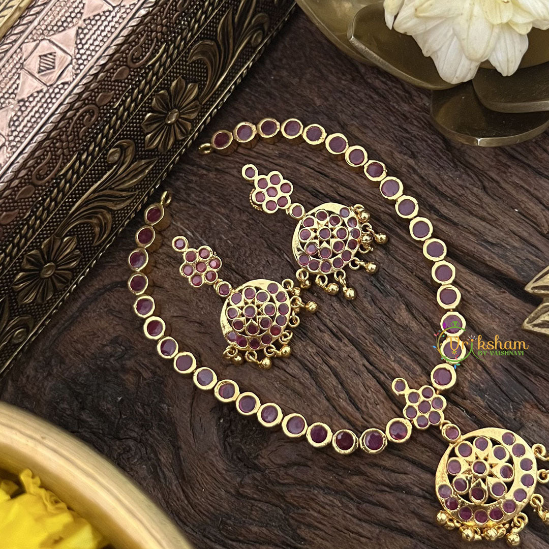 Vriksham Red Stone Impon Panchaloha Neckpiece-Gold Bead-G18865