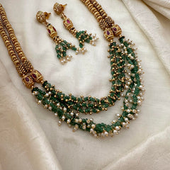 Stylish Beaded Layered Malai-Green Bead-Pearl-G13373