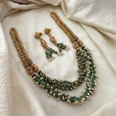 Stylish Beaded Layered Malai-Green Bead-Pearl-G13373