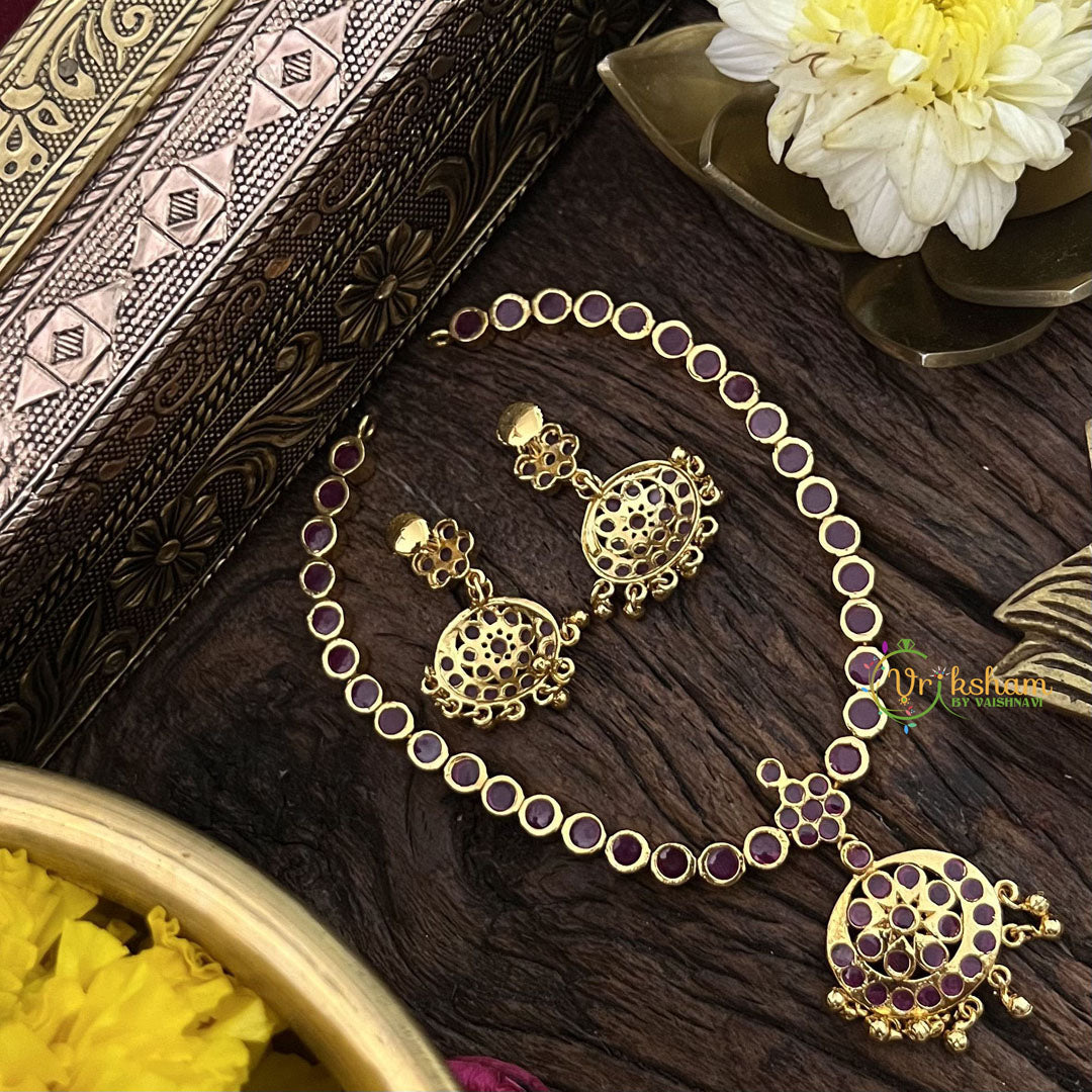 Vriksham Red Stone Impon Panchaloha Neckpiece-Gold Bead-G18865