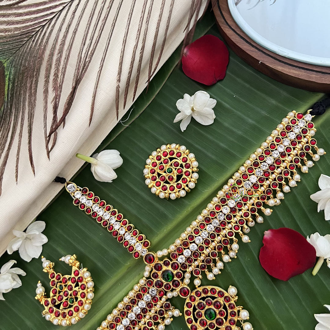 Vriksham Traditional Kemp Double Layer Tikka With Chandran Suriyan-Red White-Pearl-G19652