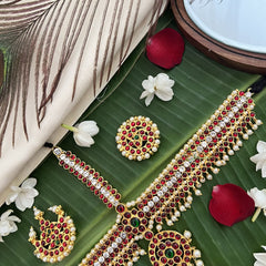 Vriksham Traditional Kemp Double Layer Tikka With Chandran Suriyan-Red White-Pearl-G19652