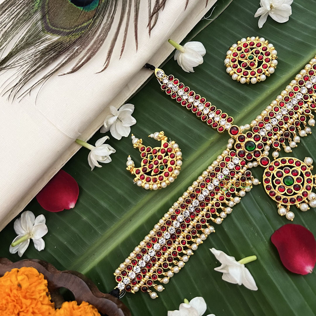 Vriksham Traditional Kemp Double Layer Tikka With Chandran Suriyan-Red White-Pearl-G19652