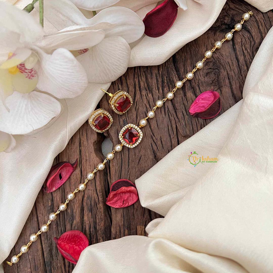 Vriksham Royal Crimson Square-Cut Ruby & Pearl Choker Neckpiece-G21800