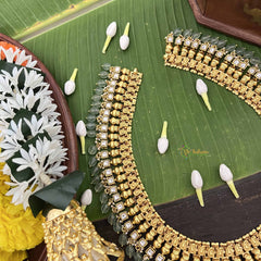 Vrikshamv Dual Tone Golden Look Kundan Jadau Lakshmi Long Neckpiece-Aqua Green Bead-J4018