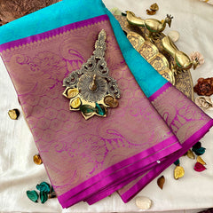 Teal Green Kora Muslin Saree -VS3792