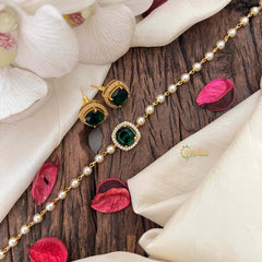 Vriksham Royal Crimson Square-Cut Green Emerald  & Pearl Choker Neckpiece-G21801