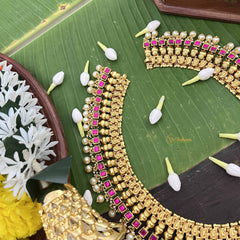 Vrikshamv Dual Tone Golden Look Kundan Jadau Lakshmi Long Neckpiece-Pink-Pearls-J4019