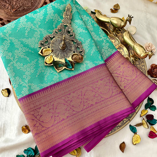 Teal Green Kora Muslin Saree -VS3790