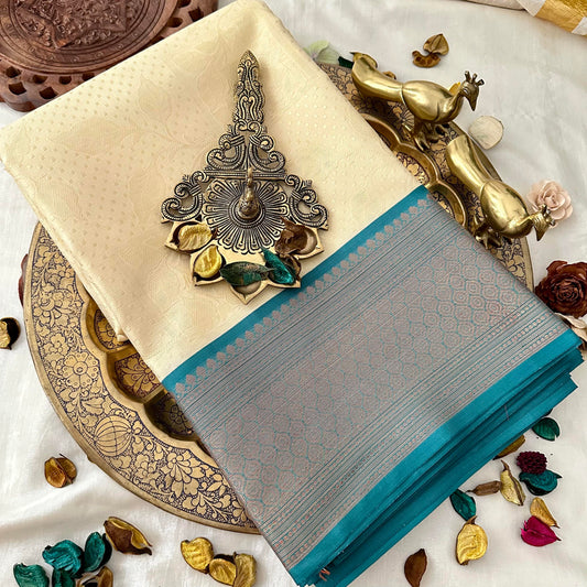 Cream Color Kora Muslin Saree -VS3786