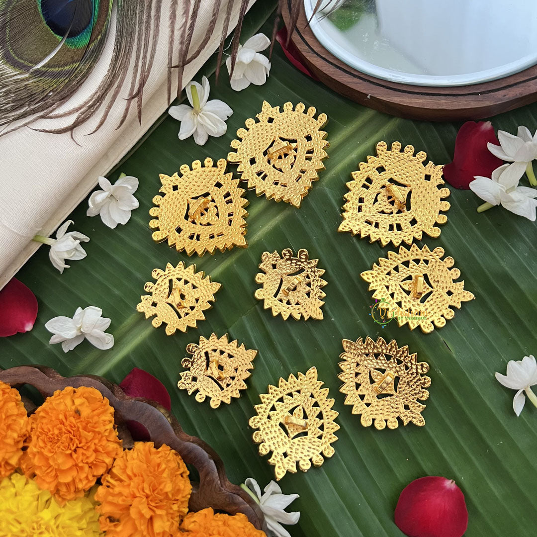Vriksham Traditional Kemp 9 Piece Leaf Style Bridal Jadai Billai-Red Green-G19702