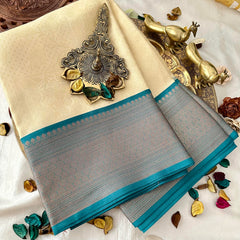 Cream Color Kora Muslin Saree -VS3786