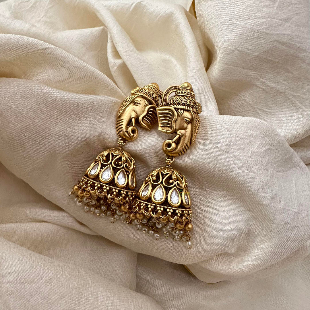 Premium Ganpati Jhumkas-Pearl-G13457