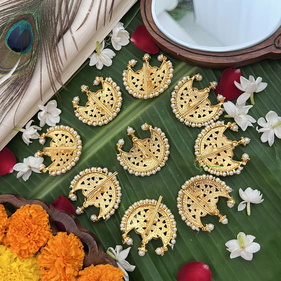 Vriksham Traditional Kemp Half Moon Style Floral Jadai Billai-Red Green-Pearl-G19701