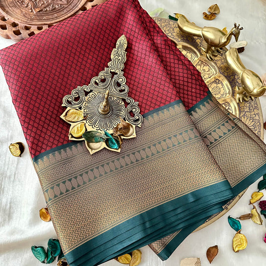 Maroon Kora Muslin Saree -VS3794