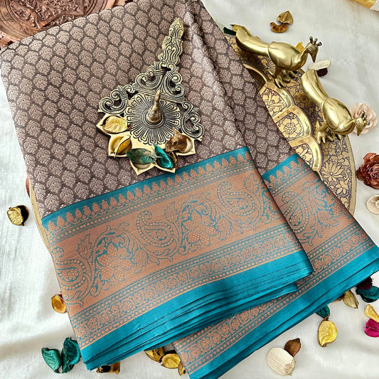 Grey Color Kora Muslin Saree -VS3784