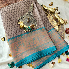 Grey Color Kora Muslin Saree -VS3784