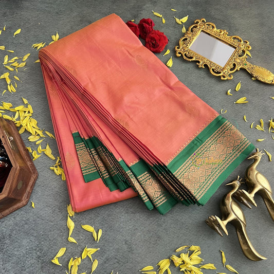 Gajri with Green Border Semi Soft Silk Saree-VS4022