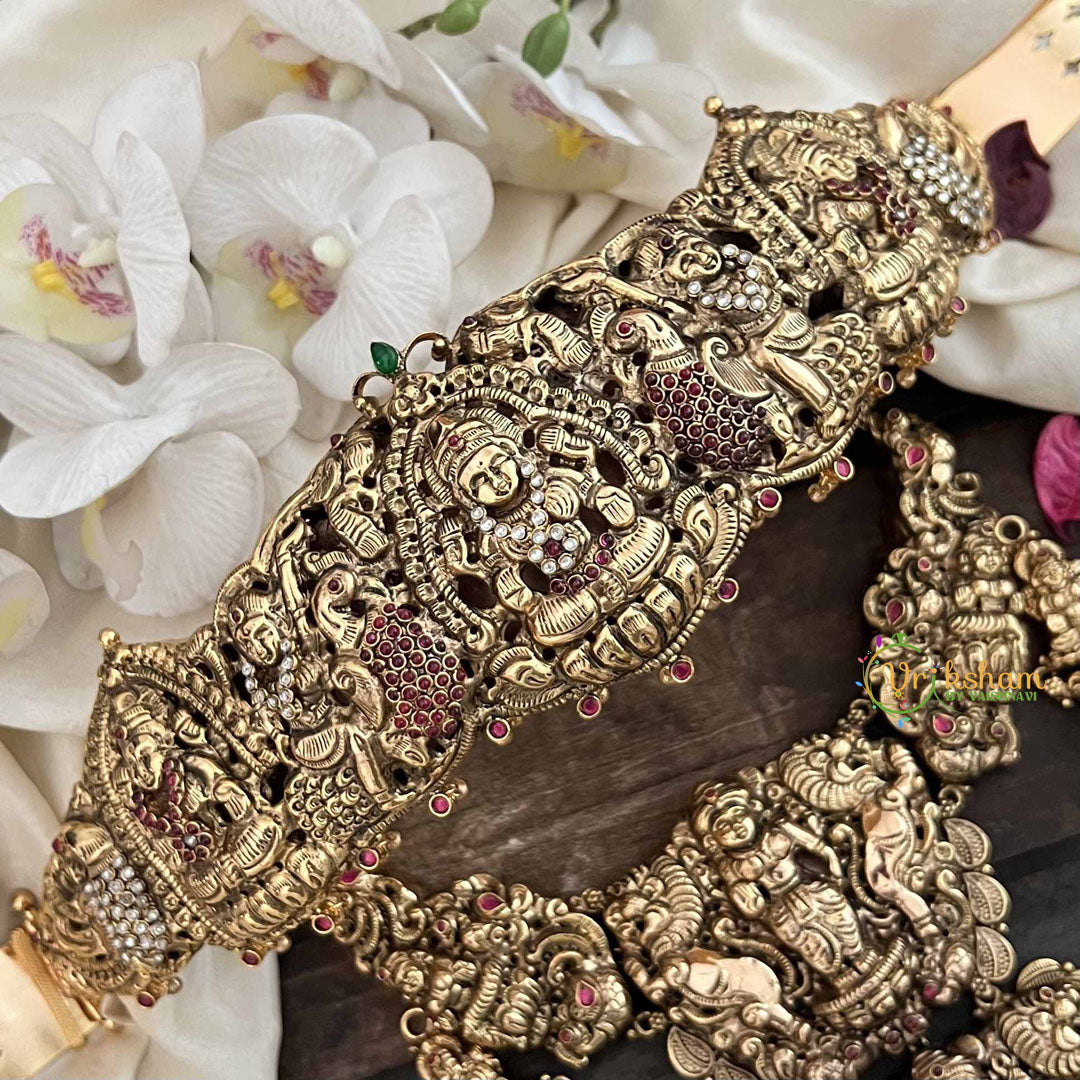 Vriksham Unique Antique Gold Lakshmi Temple Style 1 gm Gold Bridal Set-Gold Bead-G20430