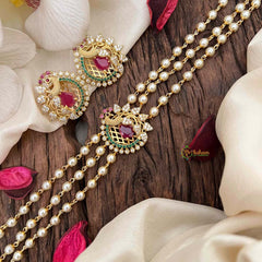 Vriksham  Gold look alike Pearl High Neck Choker-Peacock-Red Green Right Side-G21809